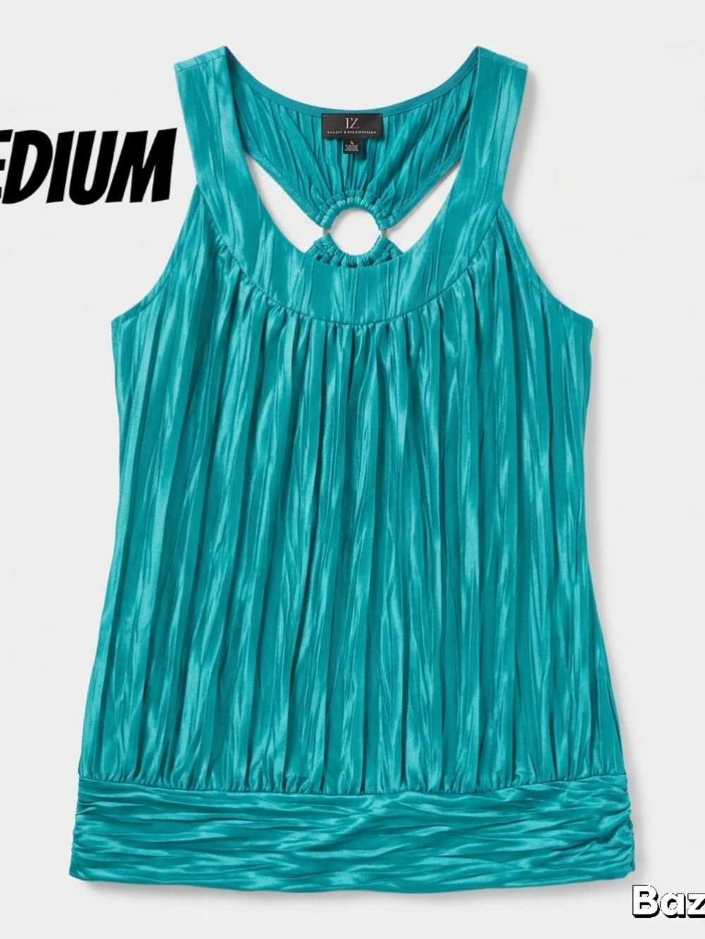 IC COLLECTION Turquoise Pleated Ring-Back Tank Top